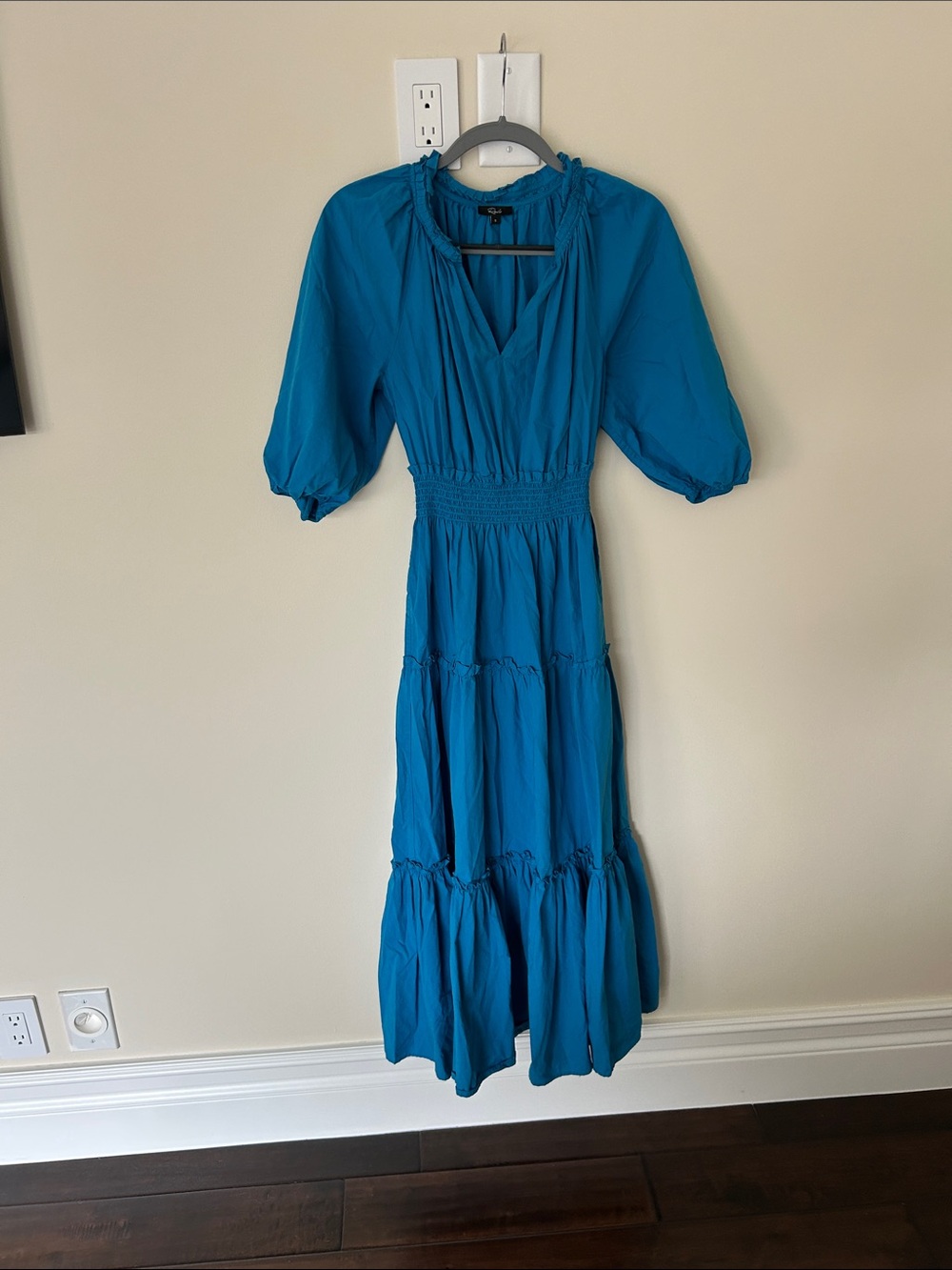 Rails Teal Puff-Sleeve Tiered Midi Dress